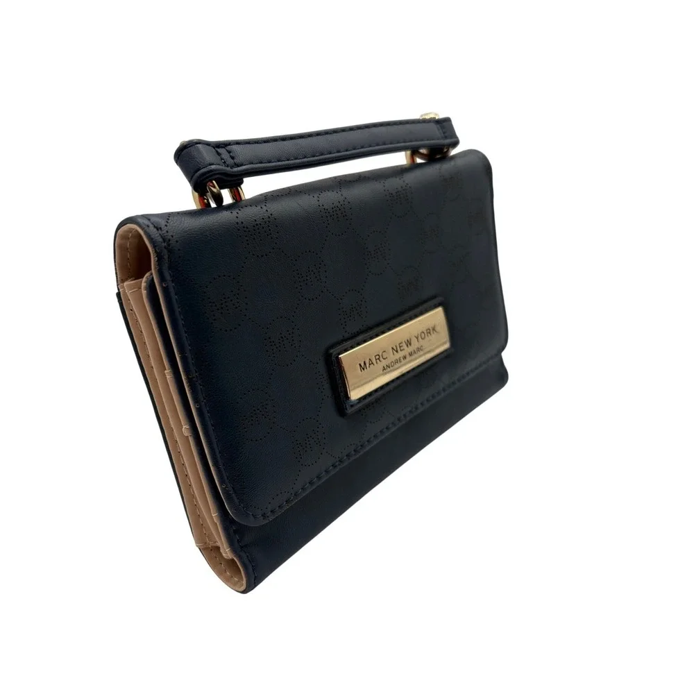 Marc‎ New York Wallet Womens OS Navy Blue Good Perforated Logo Top Handle